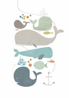 Paper Moon Happy Whales Print (A4)